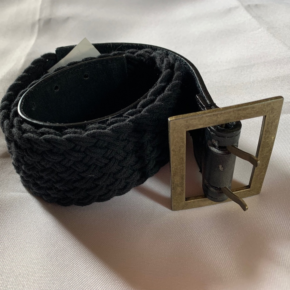Black Woven / Braided Cord Belt with Antique Gold Buckle!